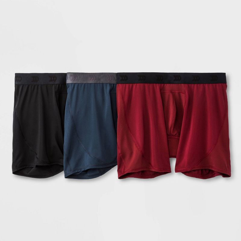 slide 1 of 2, Men's Jersey Mesh Performance 3pk Boxer Briefs - All In Motion™ Black/Determined Blue/Red Resistance XXL: Recycled Polyester, Spandex, 3 ct