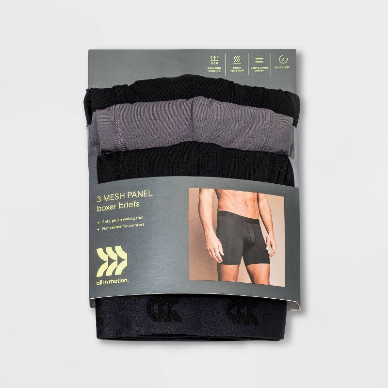 Men's Jersey Mesh Performance 3pk Boxer Briefs - All in Motion  Black/Fitness Gray/Black XL 3 ct