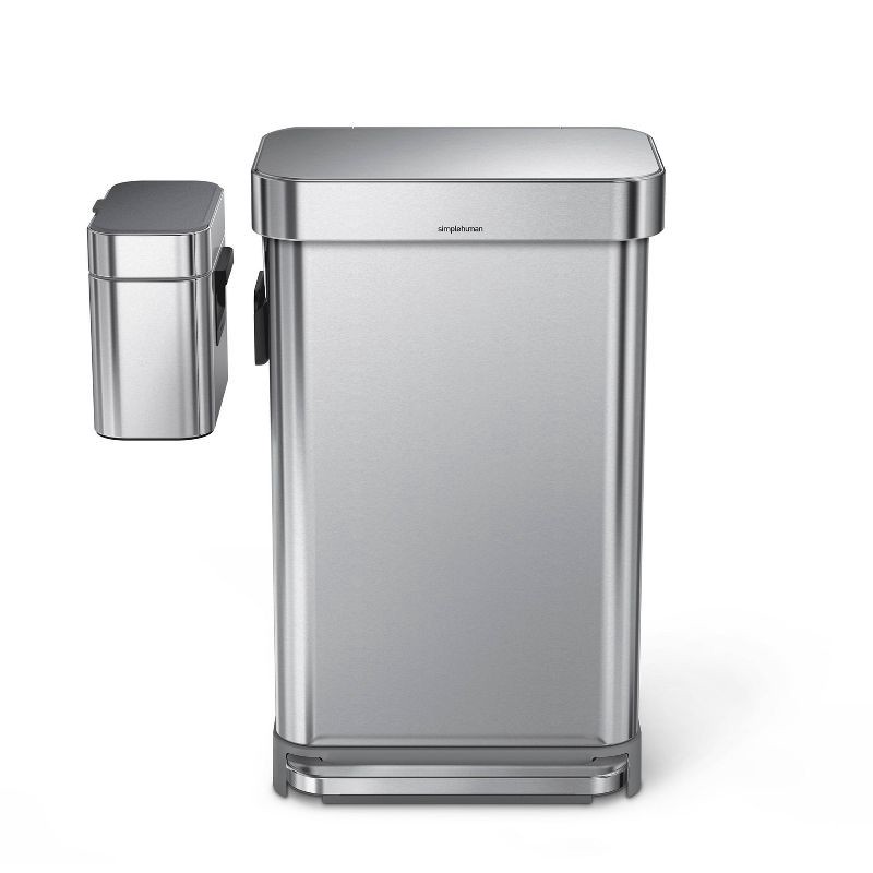 slide 4 of 9, simplehuman 4L Compost Caddy Bin with Magnetic Docking Silver Steel: Indoor Stainless Steel Trash Can, 1.05 Gallon Capacity, 4 liter, 1.05 gal