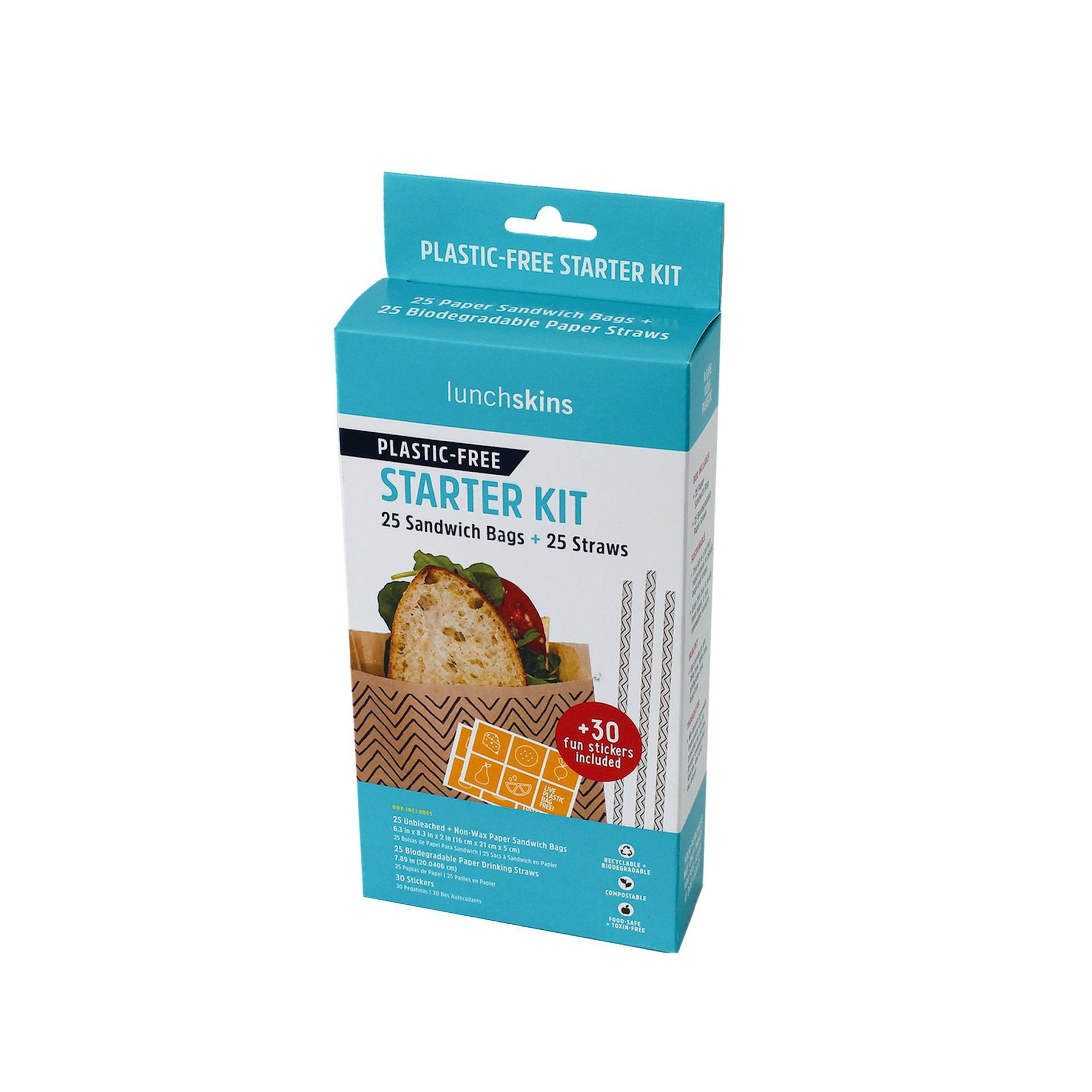slide 1 of 4, Lunchskins Sandwich Bag and Straw Combo Starter Kit, 5.4 oz, 25 ct
