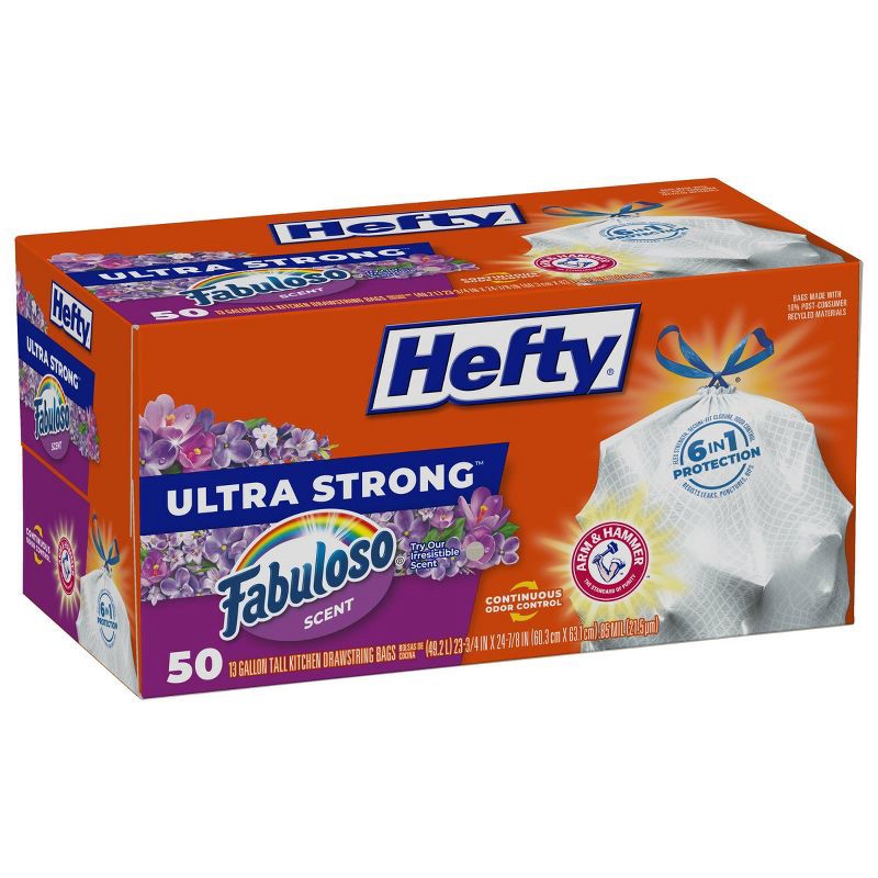 slide 2 of 8, Hefty Ultra Strong Fabuloso Tall Kitchen Trash Bags - 13gal/50ct, 13 gal, 50 ct