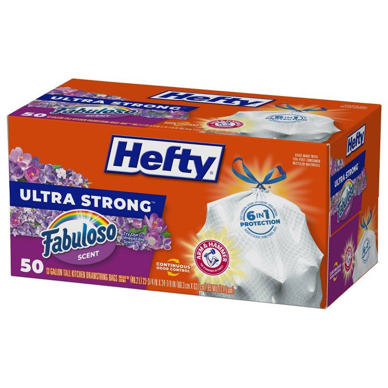 slide 3 of 8, Hefty Ultra Strong Fabuloso Tall Kitchen Trash Bags - 13gal/50ct, 13 gal, 50 ct