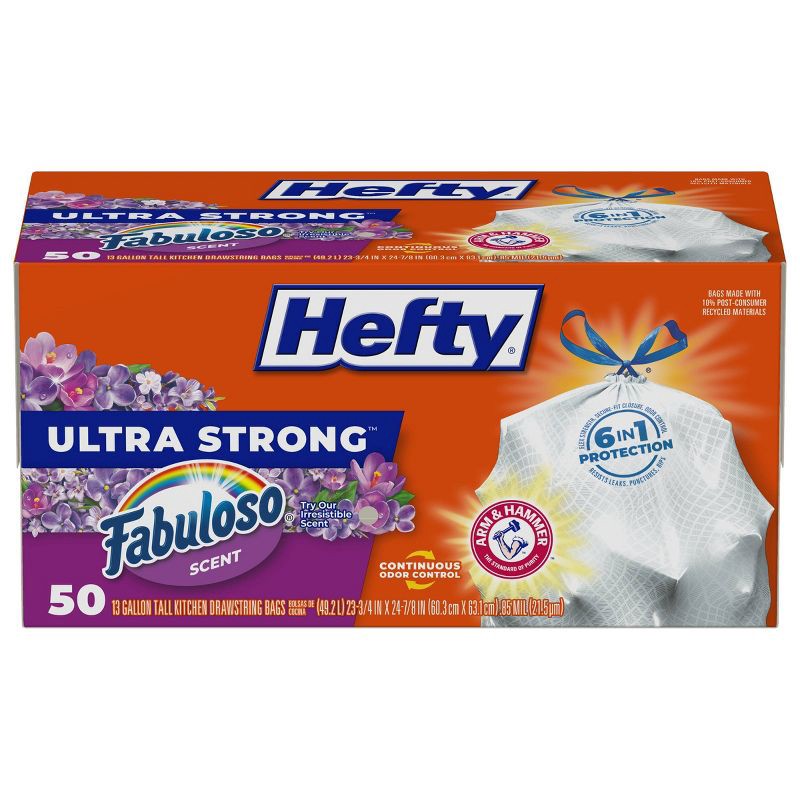 slide 1 of 8, Hefty Ultra Strong Fabuloso Tall Kitchen Trash Bags - 13gal/50ct, 13 gal, 50 ct