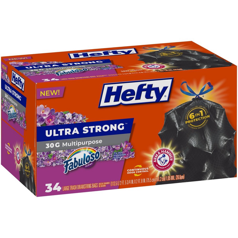 slide 5 of 5, Hefty Ultra Strong Fabuloso 30 Gallon Trash Bags - 34ct, 30 gal, 34 ct