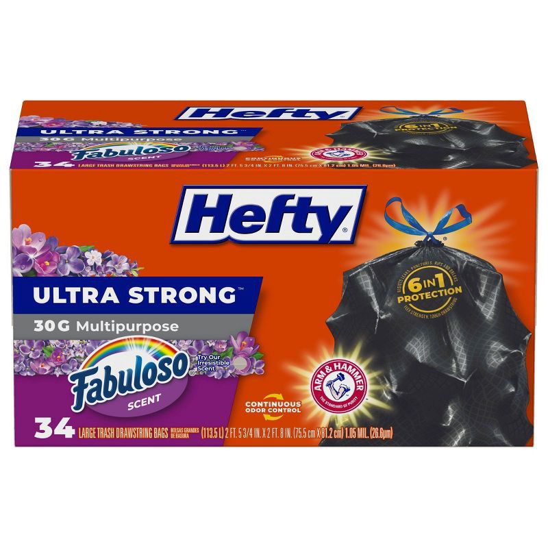 slide 1 of 5, Hefty Ultra Strong Fabuloso 30 Gallon Trash Bags - 34ct, 30 gal, 34 ct