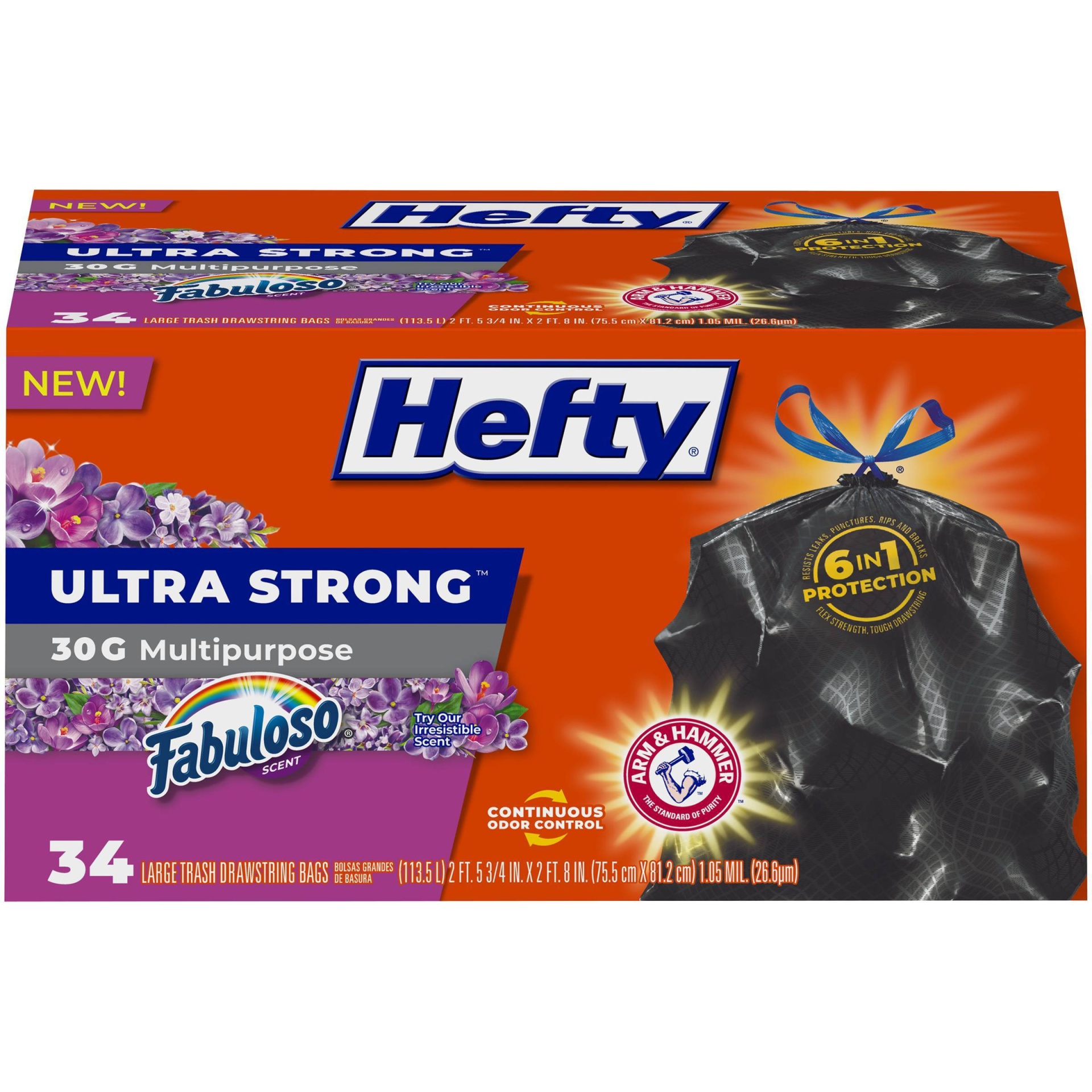 slide 1 of 5, Hefty Ultra Strong Fabuloso 30 Gallon Trash Bags - 34ct, 30 gal, 34 ct