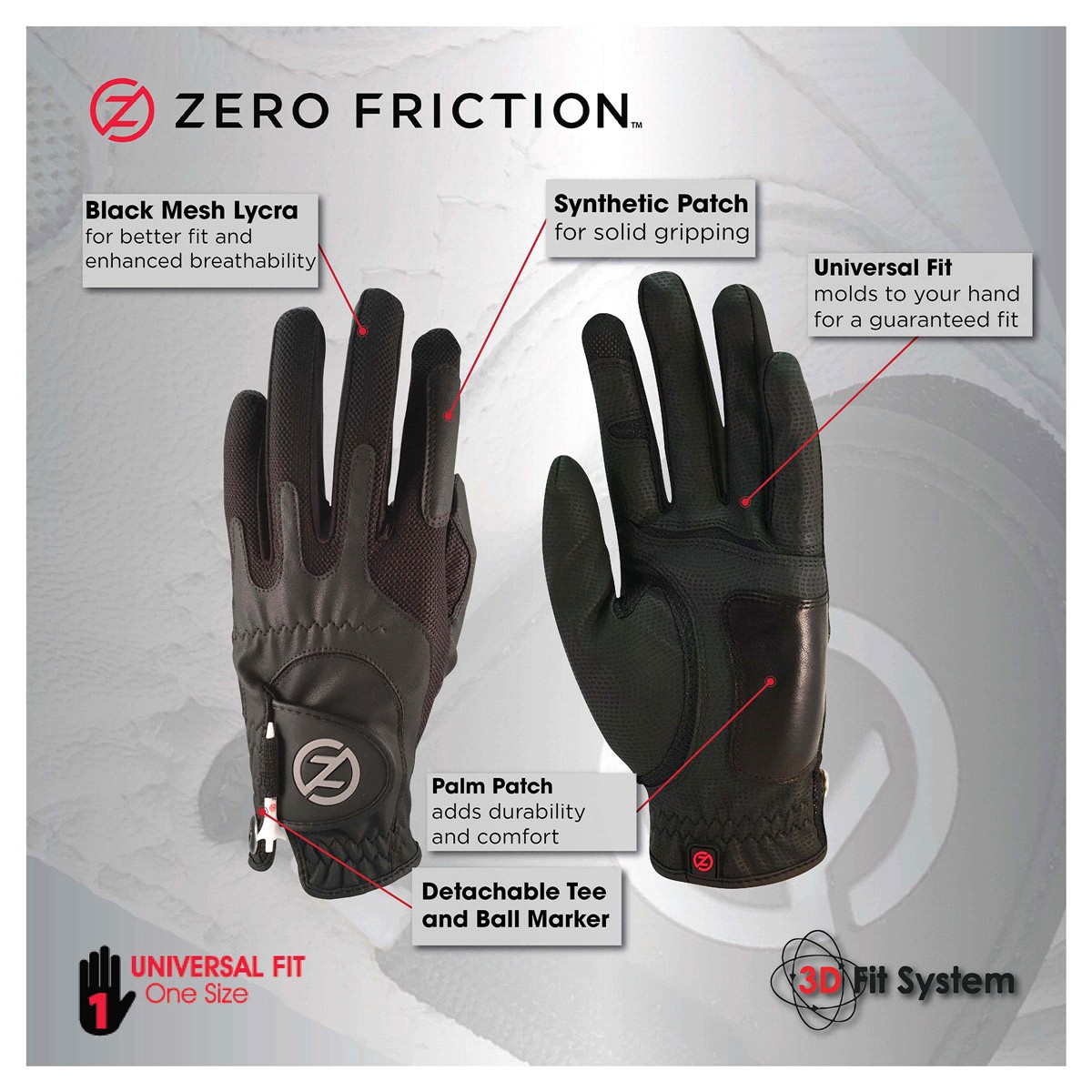 slide 7 of 9, Zero Friction Men's Left Hand Compression-Fit Synthetic Golf Glove Multipack, Universal Fit One Size, One Size