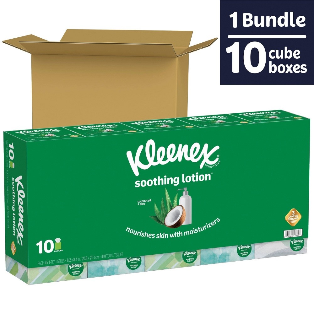 slide 2 of 10, Kleenex Soothing Lotion Facial Tissue - 10pk/45ct, 450 ct