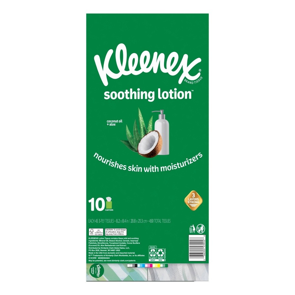 slide 6 of 10, Kleenex Soothing Lotion Facial Tissue - 10pk/45ct, 450 ct