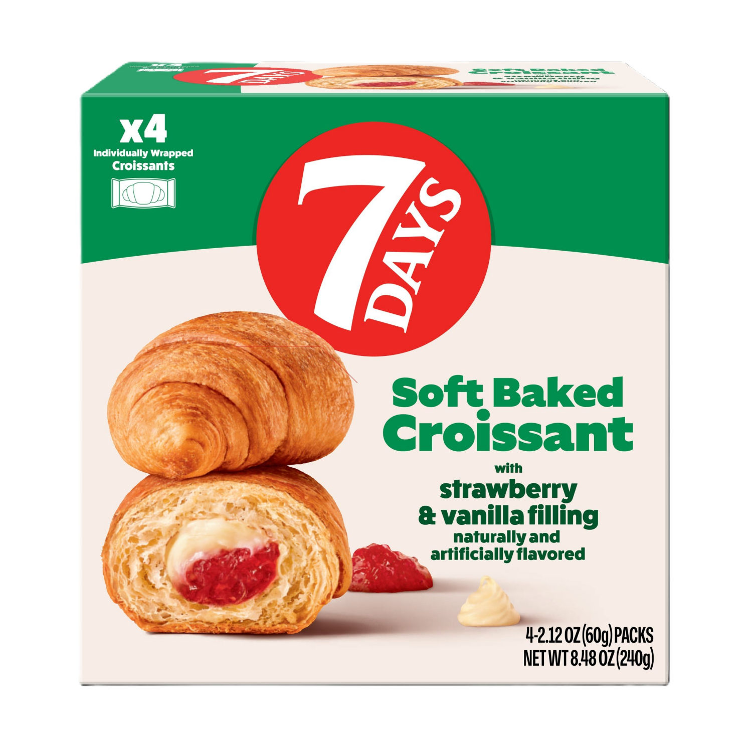 slide 1 of 2, 7DAYS Double Soft Croissant with Strawberry & Vanilla Flavor Fillings 4 - 2.12 oz Packs, 4 ct