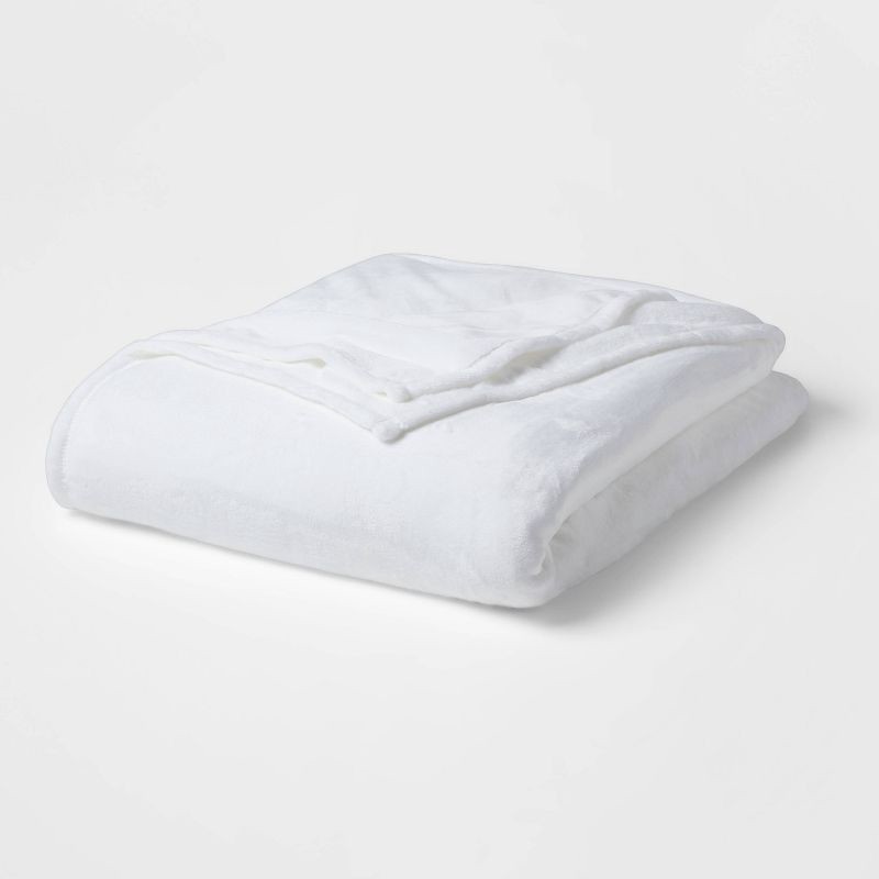 slide 1 of 3, Twin/Twin XL Solid Plush Bed Blanket True White - Room Essentials™, 1 ct