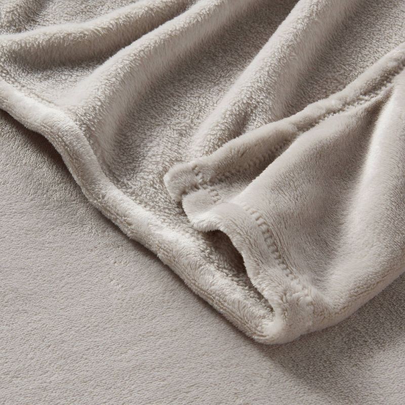 slide 3 of 3, Twin/Twin XL Solid Plush Bed Blanket Gray - Room Essentials™: Lightweight, Cozy, Machine Washable, 1 ct