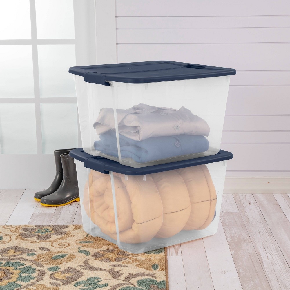 slide 7 of 11, Latching Tote Clear Navy - Room Essentials, 66 qt