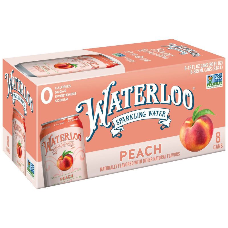 slide 1 of 5, Waterloo Sparkling Water Waterloo Peach Sparkling Water - 8pk/12 fl oz Cans, 8 ct; 12 fl oz