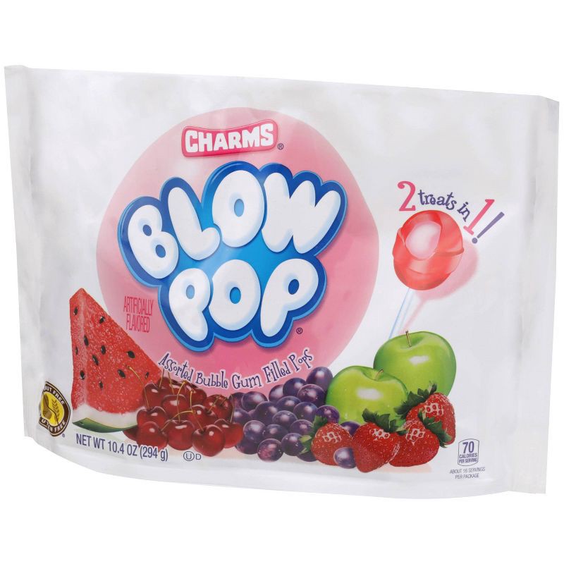 slide 3 of 6, Charms Blow Pop Assorted Flavor Lollipops Candy Standup Bag – 10.4oz, 10.4 oz