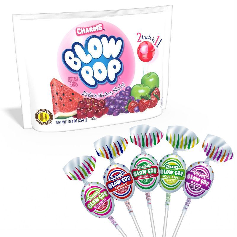 slide 4 of 6, Charms Blow Pop Assorted Flavor Lollipops Candy Standup Bag – 10.4oz, 10.4 oz