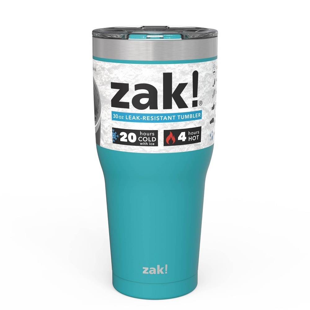 slide 4 of 6, Zak Designs Zak! Designs 30oz Double Wall Stainless Steel Cascadia Tumbler with Contour Lid - Aqua, 1 ct