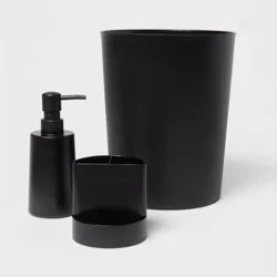 Bath Coordinates Bundle Black - Room Essentials™: Plastic Hand Washable, Includes Wastebasket & Soap Dispenser