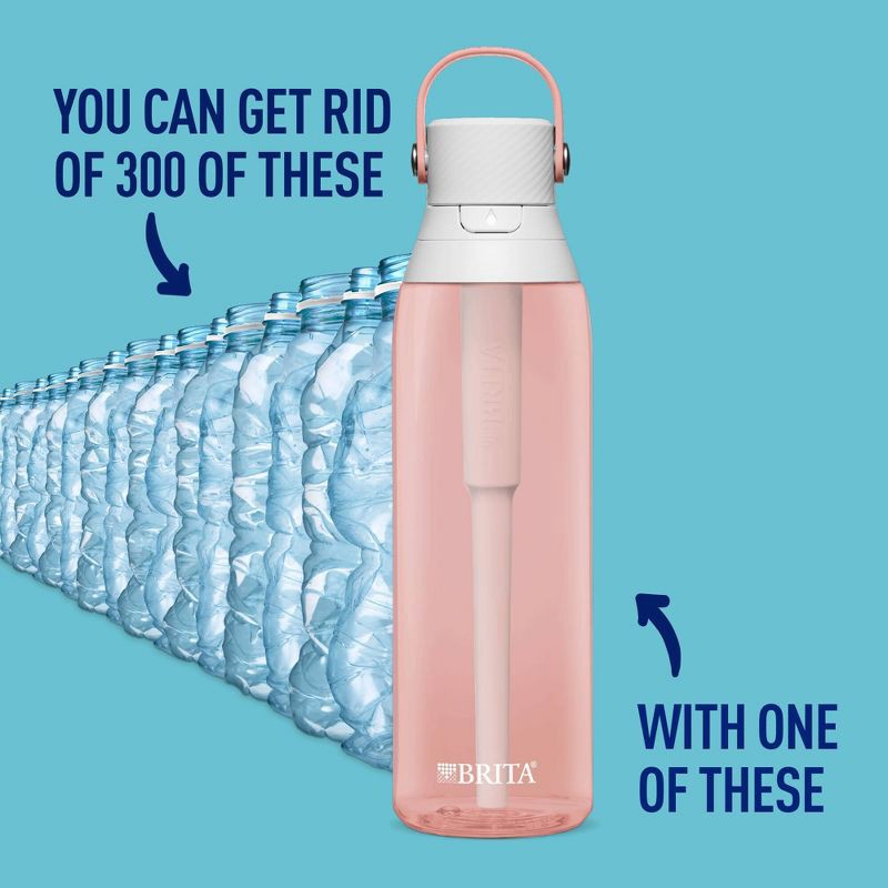 slide 3 of 9, Brita Premium 26oz Water Bottle with Filter - Blush Pink: Reusable Filtered Plastic, 2-Month Filter Life, 0.5 lbs, 26 oz, 0.5 lb