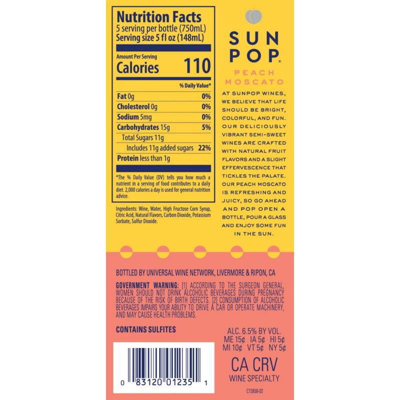 slide 6 of 6, SunPop Peach Moscato Wine - 750ml Bottle, 750 ml