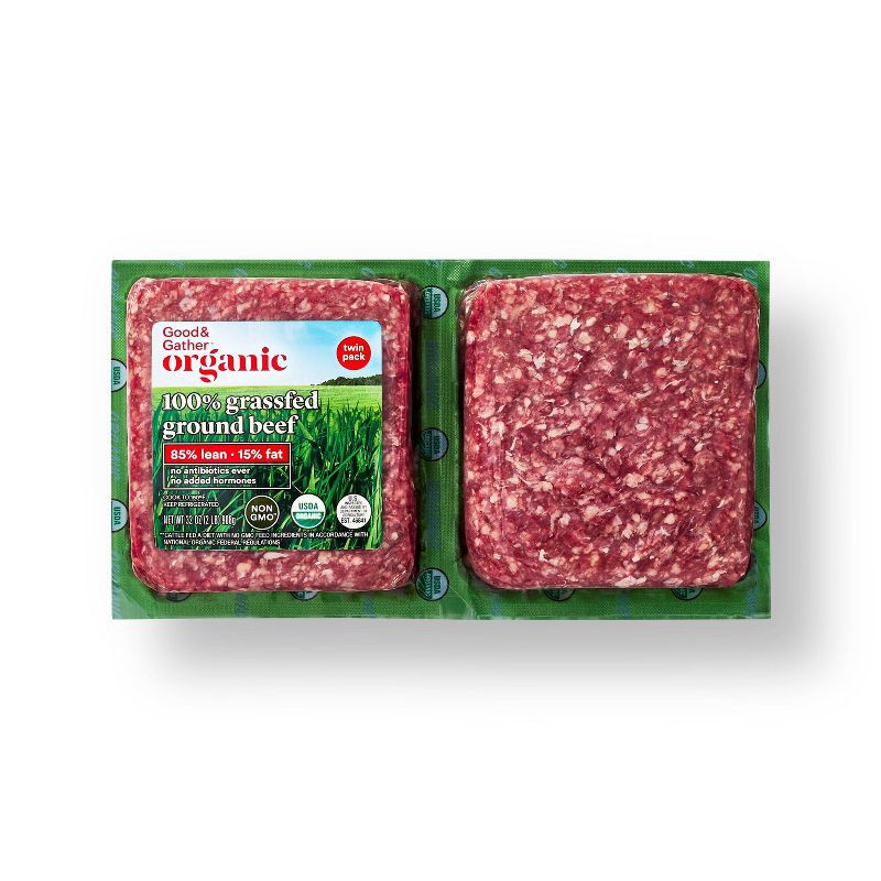 slide 1 of 3, Organic 100% Grassfed Ground Beef Twin Pack - 2lbs - Good & Gather™, 2 lb