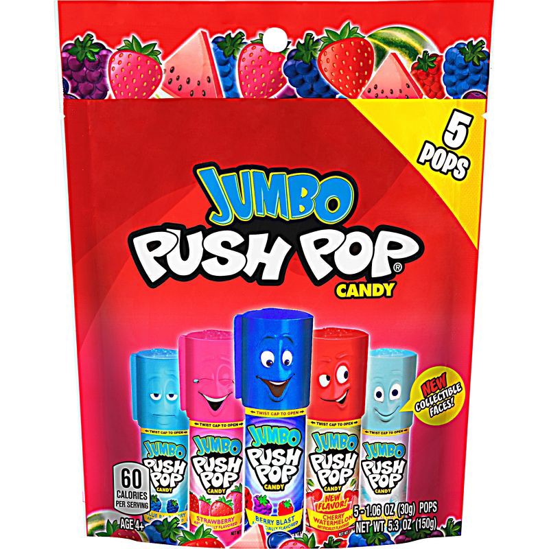 slide 1 of 3, Jumbo Push Pop Candy - 5.3oz/5ct, 5.3 oz, 5 ct