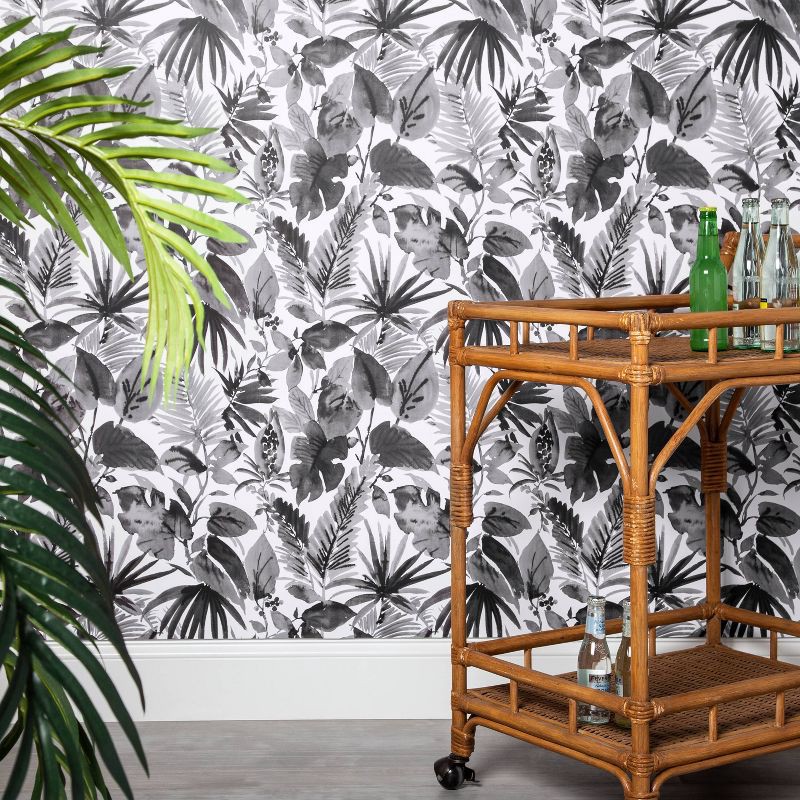slide 2 of 4, Tropical Leaves Peel & Stick Wallpaper Black/White - Opalhouse™: Removable Vinyl, Botanical Leaf Pattern, 27.5 Sq Ft Coverage, 27.5 sq ft