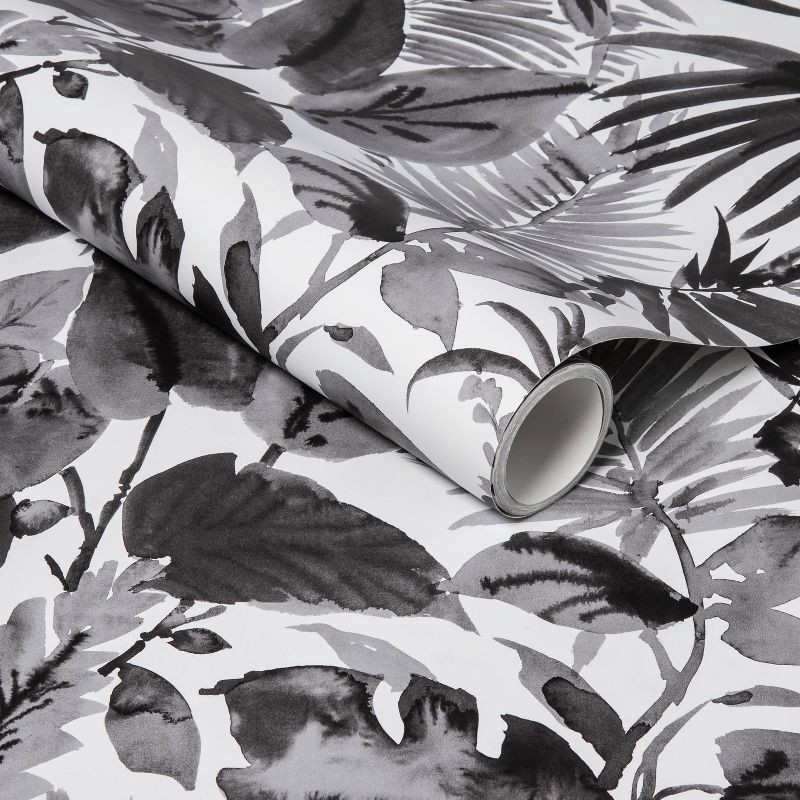 slide 1 of 4, Tropical Leaves Peel & Stick Wallpaper Black/White - Opalhouse™: Removable Vinyl, Botanical Leaf Pattern, 27.5 Sq Ft Coverage, 27.5 sq ft