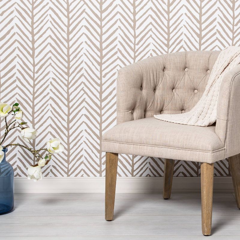 slide 2 of 4, Herringbone Stripe Peel & Stick Wallpaper Tan - Threshold™: Removable, Self-Adhesive, Stain-Resistant, Washable, 1 ct