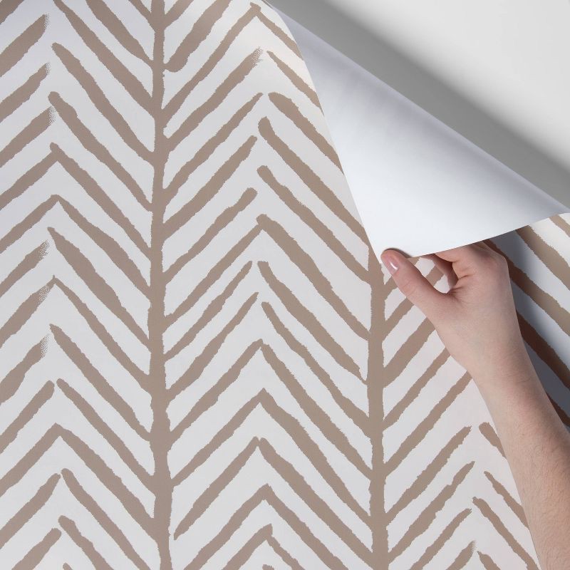 slide 4 of 4, Herringbone Stripe Peel & Stick Wallpaper Tan - Threshold™: Removable, Self-Adhesive, Stain-Resistant, Washable, 1 ct