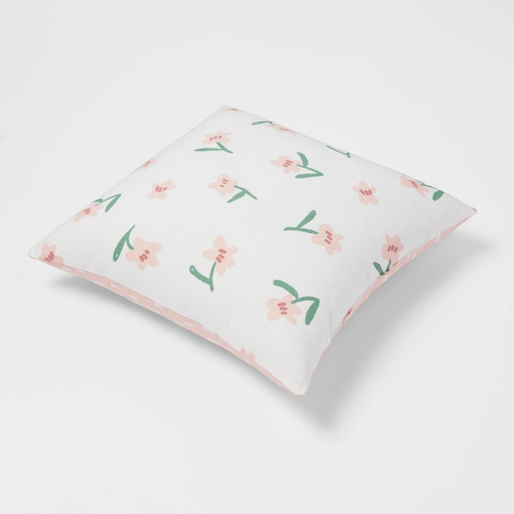 slide 4 of 7, Floral Print with Reverse Printed Dots Square Throw Pillow Blush - Room Essentials, 1 ct
