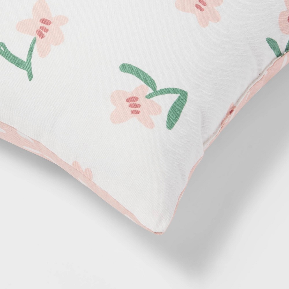 slide 5 of 7, Floral Print with Reverse Printed Dots Square Throw Pillow Blush - Room Essentials, 1 ct