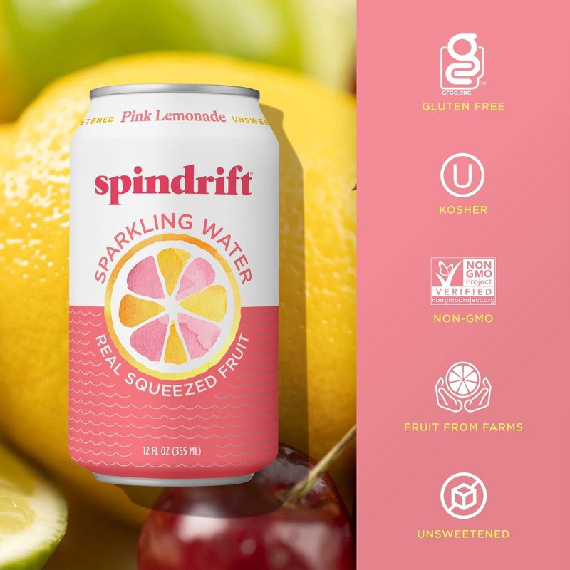 slide 3 of 6, Spindrift Pink Lemonade Sparkling Water - 8pk/12 fl oz Cans, 8 ct; 12 fl oz