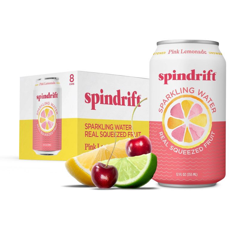 slide 1 of 6, Spindrift Pink Lemonade Sparkling Water - 8pk/12 fl oz Cans, 8 ct; 12 fl oz