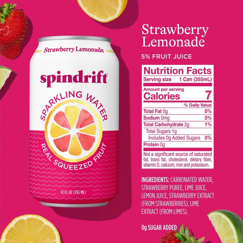 slide 2 of 6, Spindrift Strawberry Lemonade Sparkling Water - 8pk/12 fl oz Cans, 8 ct; 12 fl oz