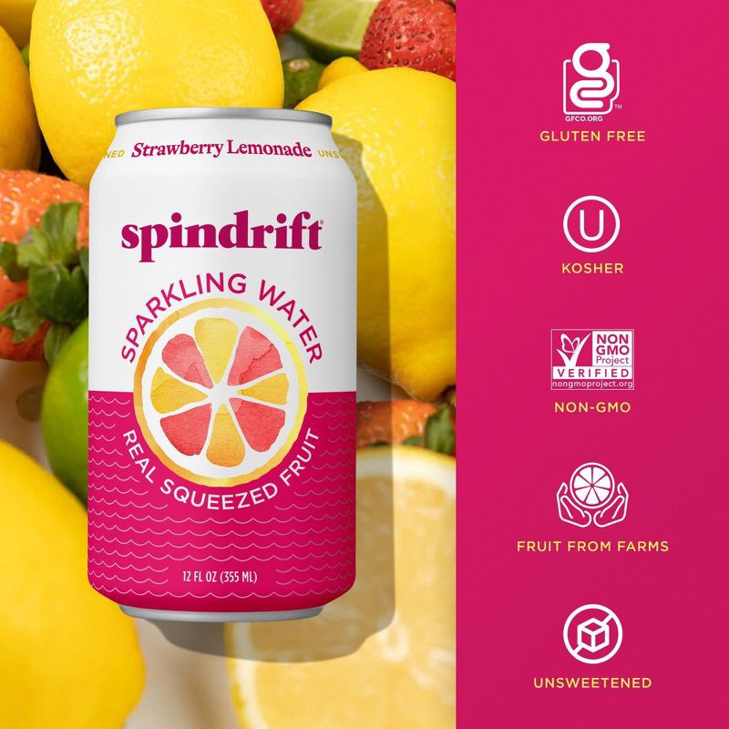 slide 3 of 6, Spindrift Strawberry Lemonade Sparkling Water - 8pk/12 fl oz Cans, 8 ct; 12 fl oz