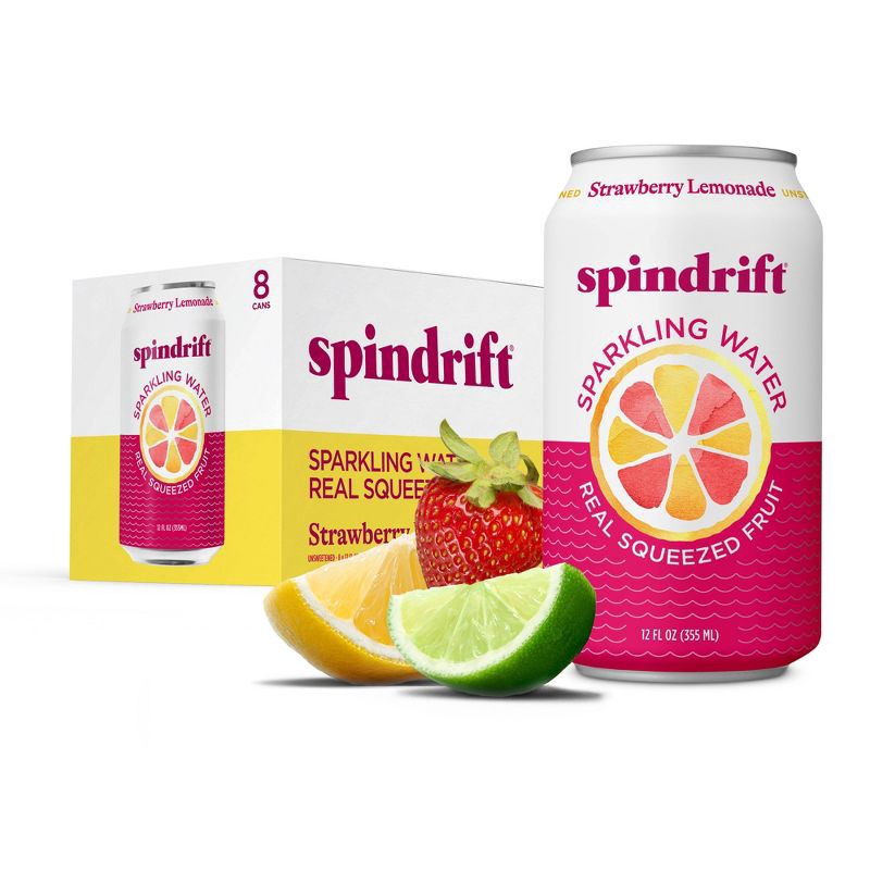 slide 1 of 6, Spindrift Strawberry Lemonade Sparkling Water - 8pk/12 fl oz Cans, 8 ct; 12 fl oz
