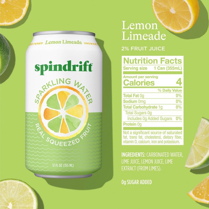 slide 2 of 6, Spindrift Lemon Limeade Sparkling Water - 8pk/12 fl oz Cans, 8 ct; 12 fl oz