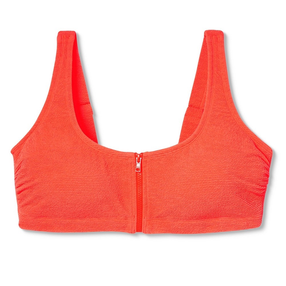 slide 4 of 5, Juniors' Plus Size Textured Zip-Front Bralette Bikini Top - Xhilaration Coral 22W, 1 ct