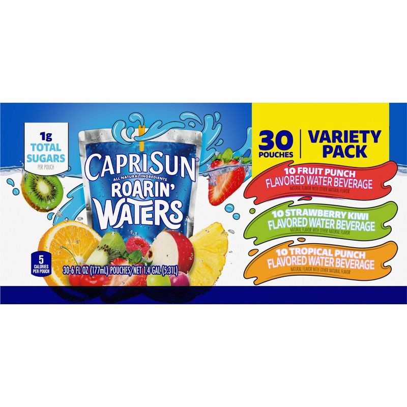 slide 9 of 10, Capri Sun Roaring Waters Variety Pack - 30pk/6 fl oz Pouches, 30 ct; 6 fl oz