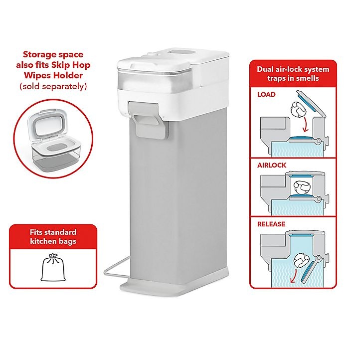 slide 4 of 11, Skip Hop Skip*Hop Nursery Diaper Pail - Grey/White, 1 ct