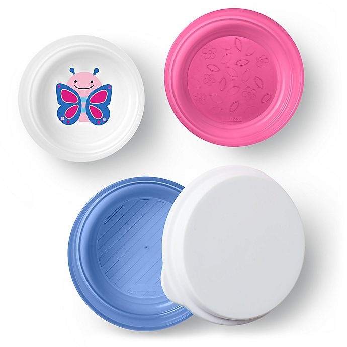 slide 2 of 3, Skip Hop SKIP*HOP Butterfly Zoo Smart Serve Non-Slip Bowls - Pink/Blue, 4 ct