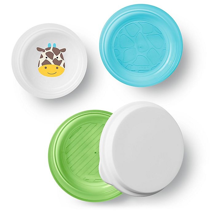 slide 2 of 3, Skip Hop SKIP*HOP Giraffe Zoo Smart Serve Non-Slip Bowls - Green/Blue, 4 ct