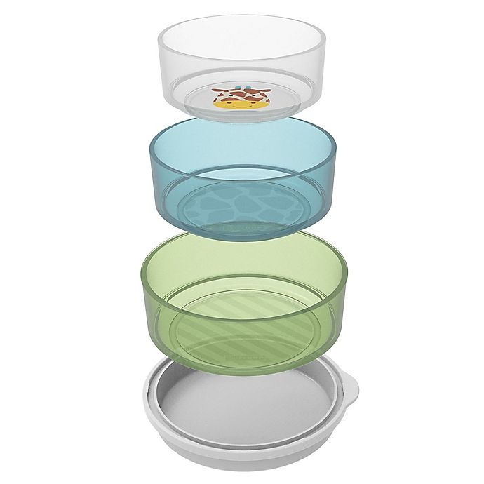 slide 3 of 3, Skip Hop SKIP*HOP Giraffe Zoo Smart Serve Non-Slip Bowls - Green/Blue, 4 ct