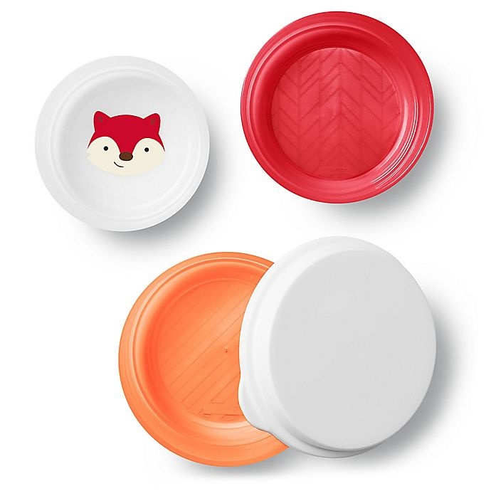 slide 2 of 3, Skip Hop SKIP*HOP Fox Zoo Smart Serve Non-Slip Bowls - Red/Orange, 4 ct