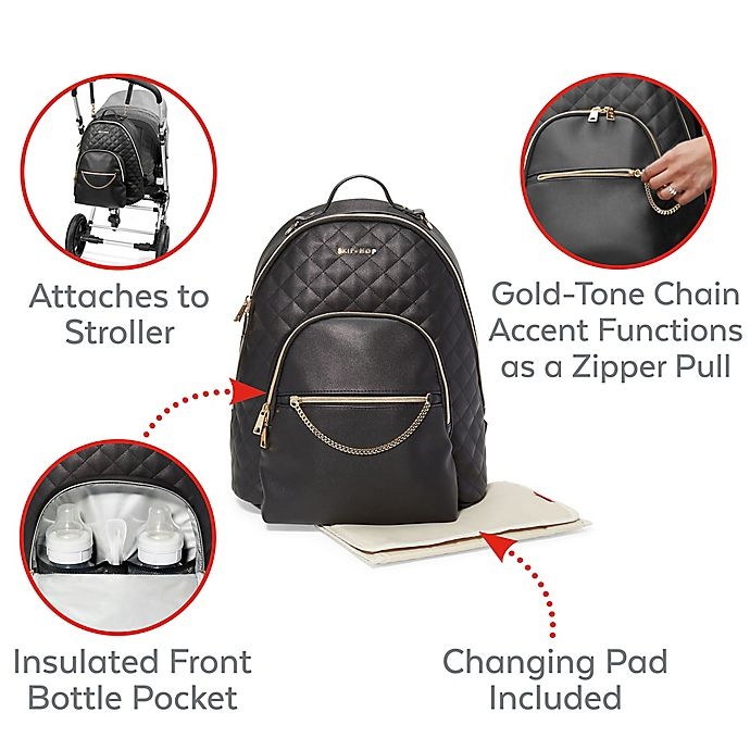 slide 4 of 10, Skip Hop SKIP*HOP LinxQuilted Diaper Backpack - Black, 1 ct