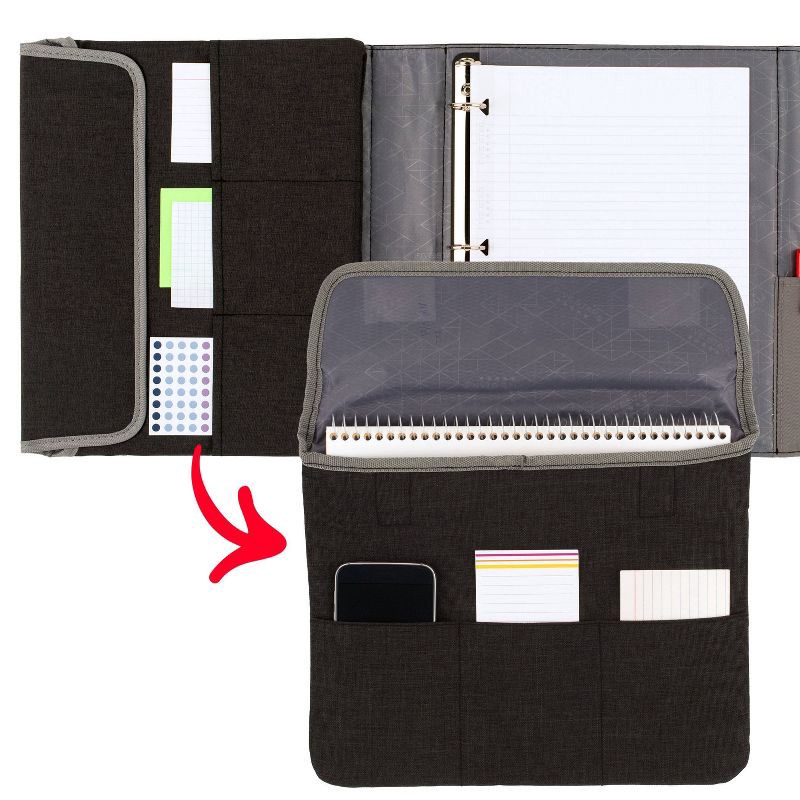 slide 2 of 7, Five Star Older Student Deluxe 1" Binder Black/Gray: 5 Star Zipper Binder Organizer, 3 Ring, 8 Pockets, 225 Sheet Capacity, 225 sheets