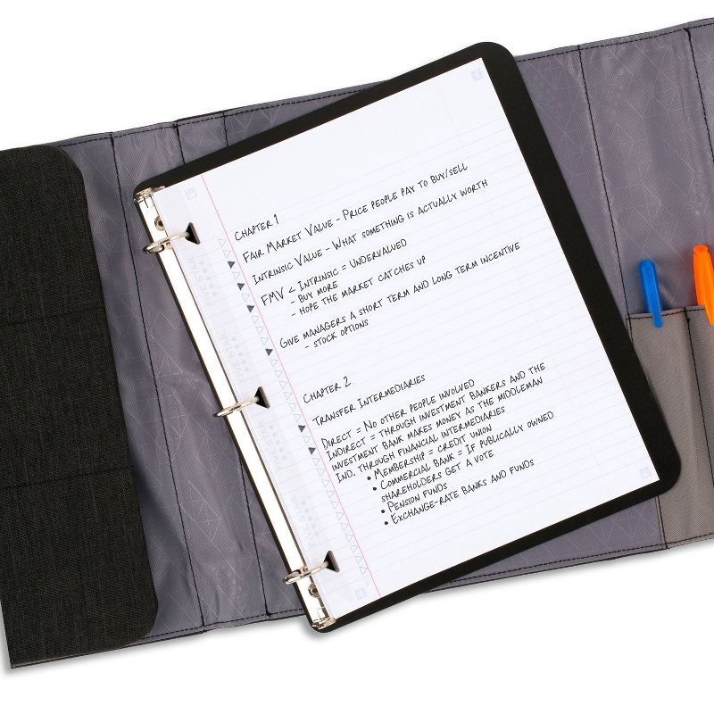 slide 5 of 7, Five Star Older Student Deluxe 1" Binder Black/Gray: 5 Star Zipper Binder Organizer, 3 Ring, 8 Pockets, 225 Sheet Capacity, 225 sheets