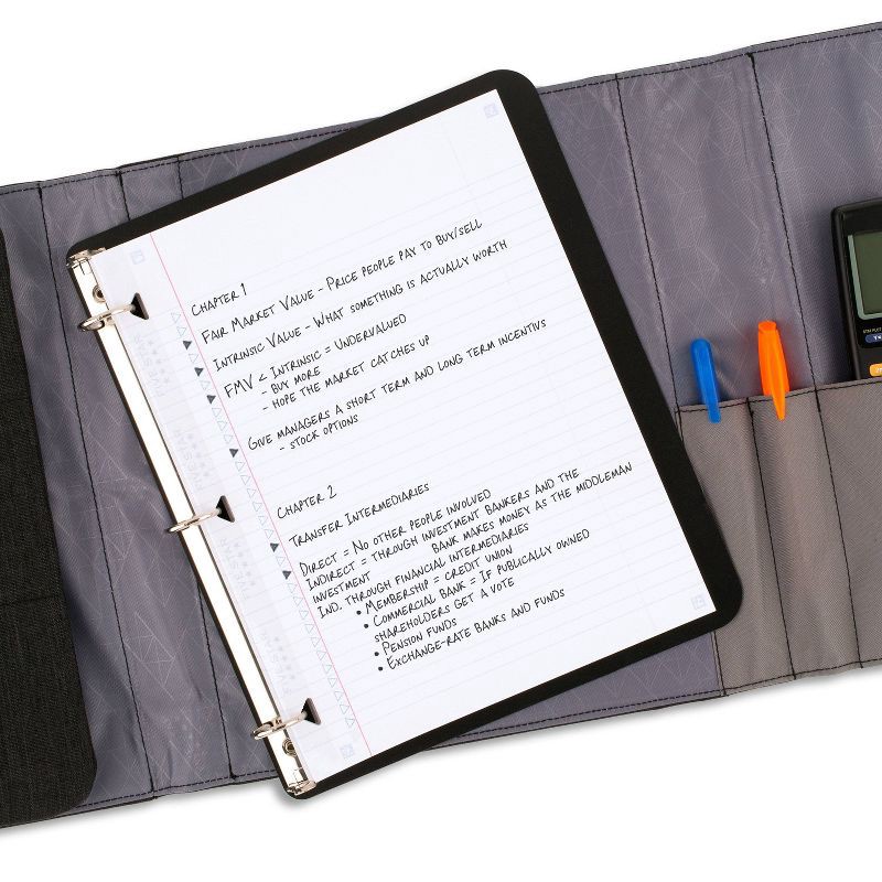 slide 6 of 7, Five Star Older Student Deluxe 1" Binder Black/Gray: 5 Star Zipper Binder Organizer, 3 Ring, 8 Pockets, 225 Sheet Capacity, 225 sheets