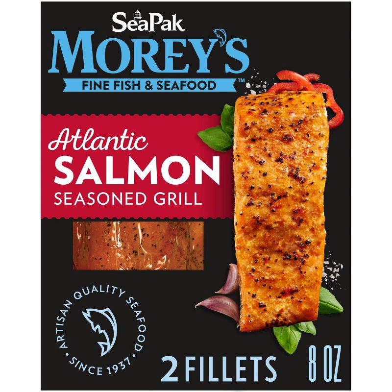 slide 1 of 6, Sea Pak SeaPak Morey's Atlantic Salmon Seasoned Grill - Frozen - 8oz, 8 oz